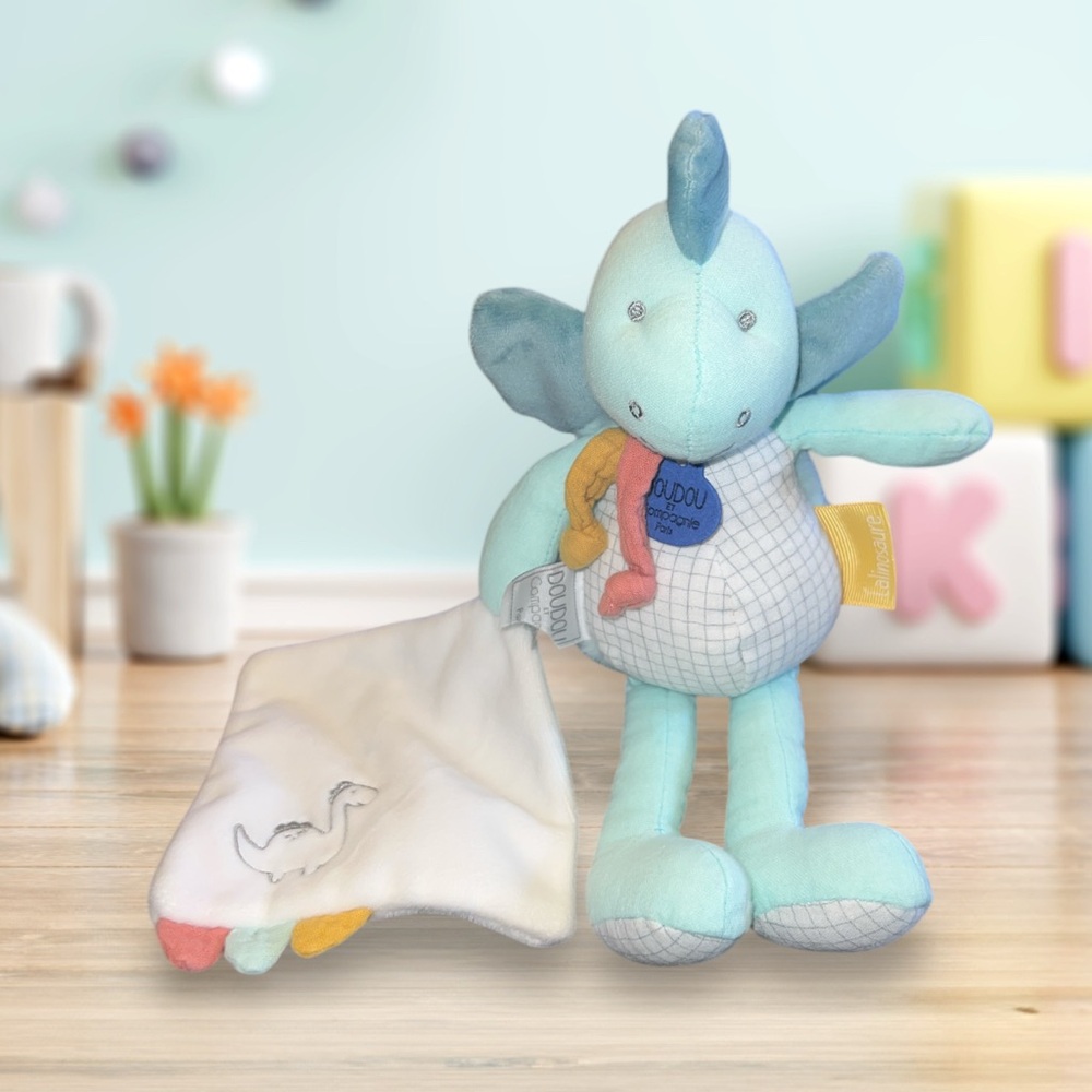 Doudou et Compagnie Dino Filou with cuddle Lovey cloth Stuffed Plush Baby Toy
